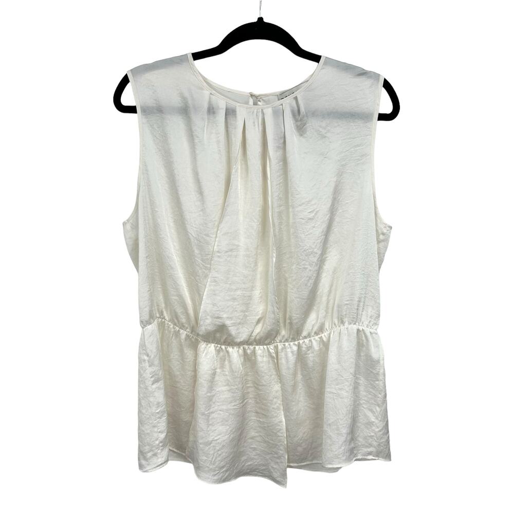 Doncaster White Pleated Neckline Sleeveless Peplum Top Womens Plus Size 16